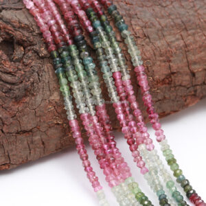 Multi Tourmaline Faceted Rondelle Beads, Natural Watermelon Tourmaline Beads, Pink Green Yellow Cognac Gemstone 15.5" Strand Wholesale Beads