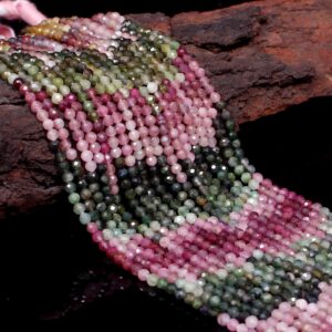 Multi Tourmaline Faceted Round Beads, 2 mm Multi Tourmaline Beads, Watermelon Tourmaline, Loose Gemstone For Making Jewelry