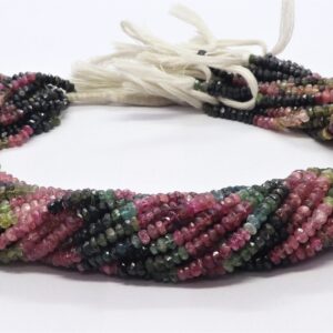 Natural Multi Tourmaline Faceted Rondelle Beads, 4-4.5 Mm Tourmaline Gemstone Beads, 13 Inch Watermelon Tourmaline Rondelle Beads Wholesaler