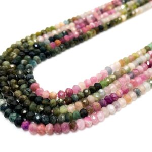 Natural Multi-color Watermelon Tourmaline Faceted Rondelle 3mm X 4mm Gemstone Beads - Rdf111
