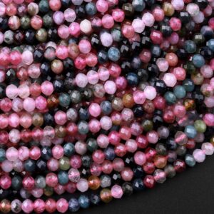 AAA Natural Pink Blue Green Tourmaline Faceted 4mm Rondelle Beads Gemstone 15.5" Strand