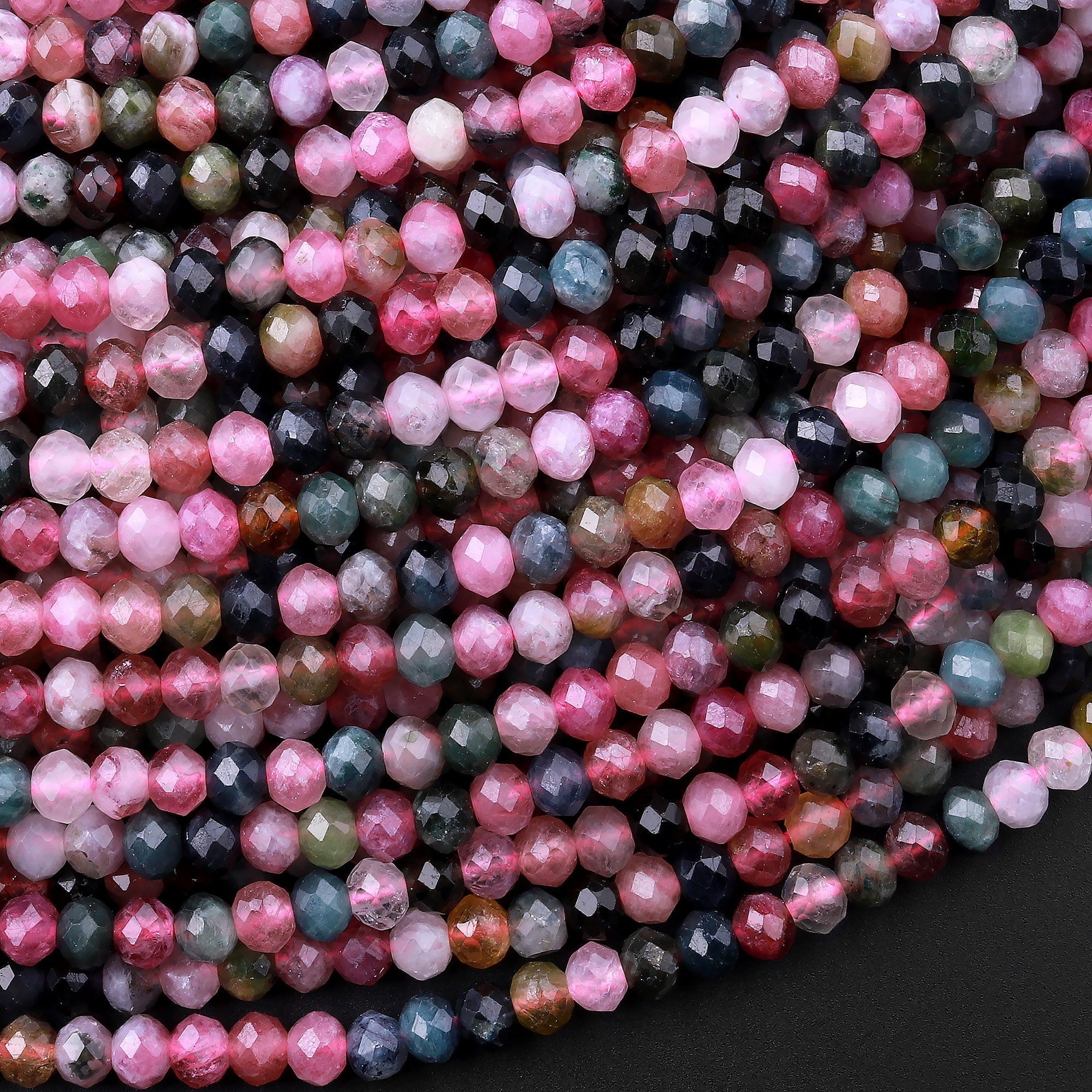Aaa Natural Pink Blue Green Tourmaline Faceted 4mm Rondelle Beads Gemstone 15.5" Strand Aaa Natural Pink Blue Green Tourmaline Faceted 4mm Rondelle Beads Gemstone 15.5" Strand