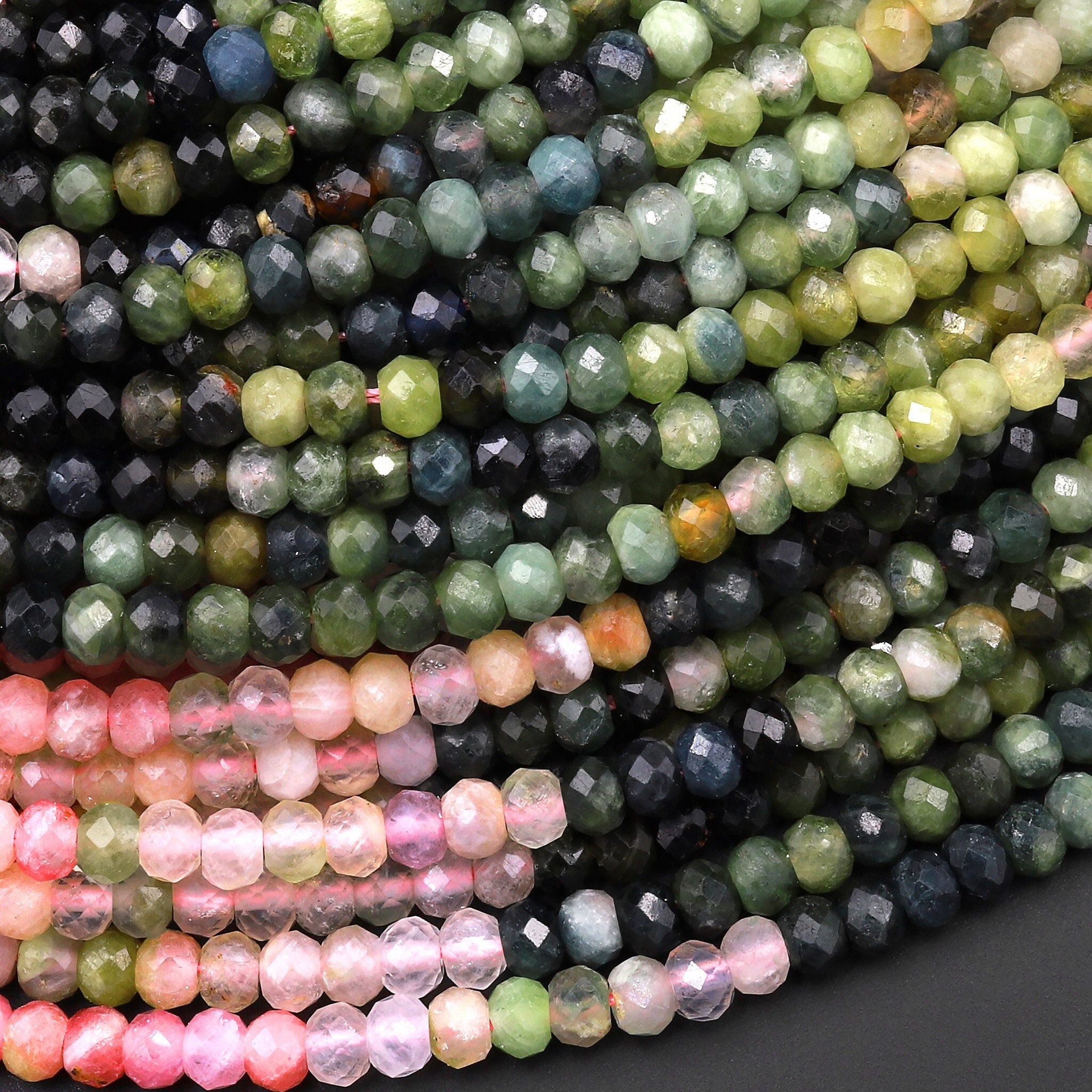 Natural Pink Green Blue Watermelon Tourmaline Micro Faceted 4mm Rondelle Beads Gemstone 15.5" Strand Natural Pink Green Blue Watermelon Tourmaline Micro Faceted 4mm Rondelle Beads Gemstone 15.5" Strand