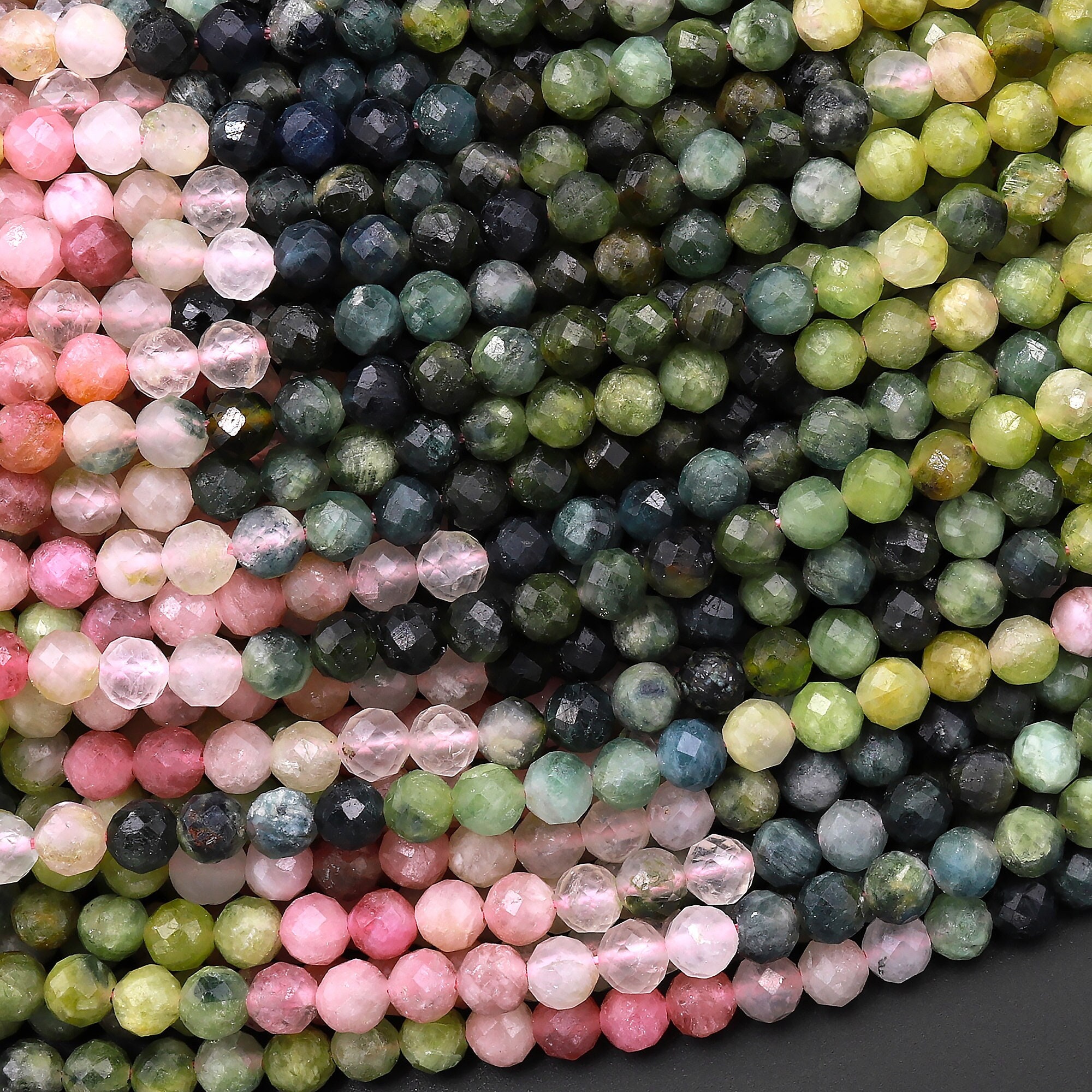 Natural Pink Green Blue Watermelon Tourmaline Micro Faceted 4mm Round Gemstone Beads 15.5" Strand