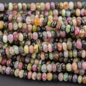 Natural Watermelon Tourmaline- Sharp Diamond Cut- High Facets , Faceted Roundel- 6 Mm 8mm- Full 15.5 Inch Strand Aaa Quality Gemstone Beads