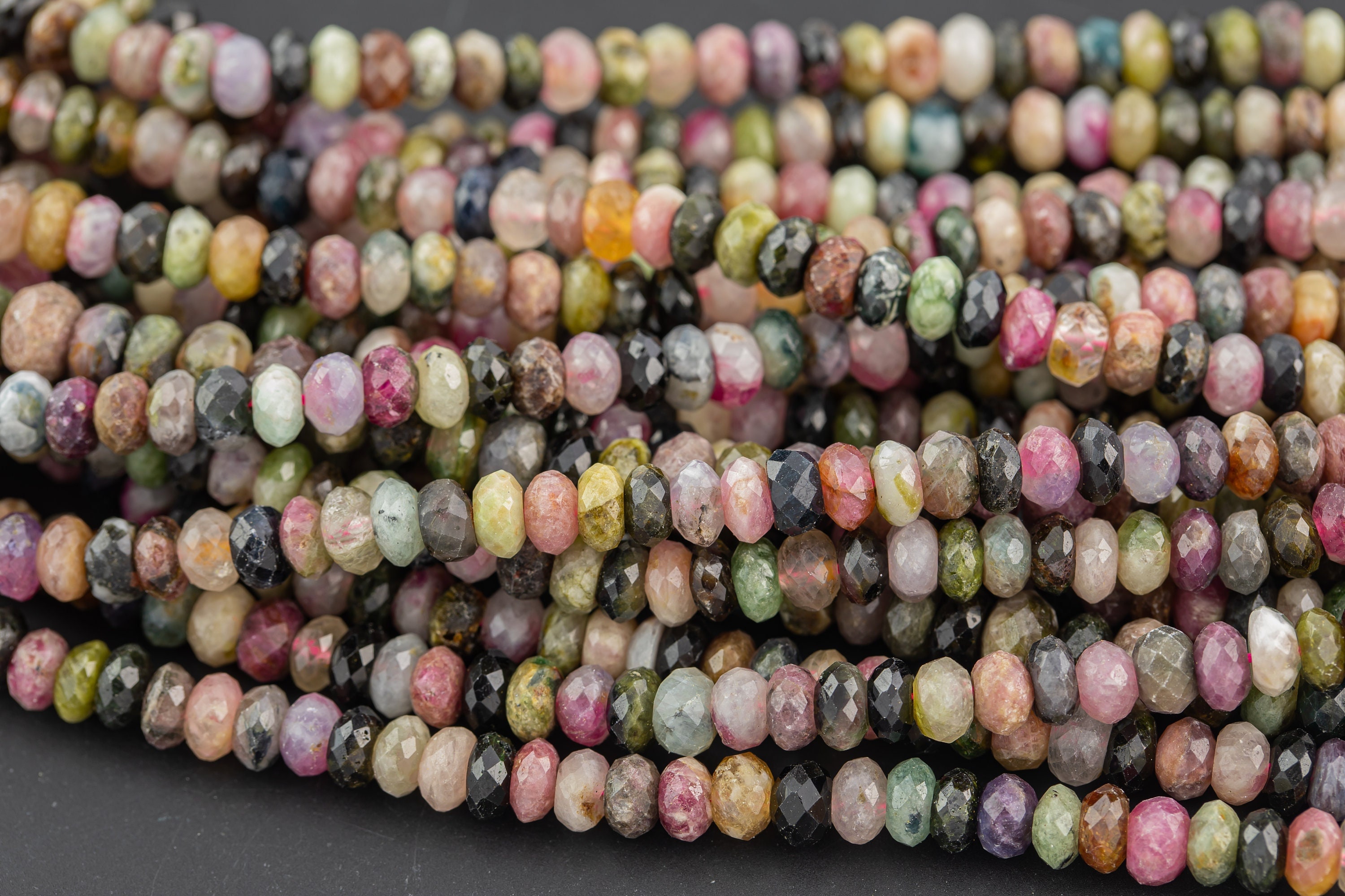 Natural Watermelon Tourmaline- Sharp Diamond Cut- High Facets , Faceted Roundel-  6 Mm 8mm- Full 15.5 Inch Strand Aaa Quality Gemstone Beads