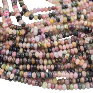 Natural Watermelon Tourmaline- Sharp Diamond Cut- High Facets , Faceted Roundel- 4mm- Full 15.5 Inch Strand Aaa Quality Gemstone Beads