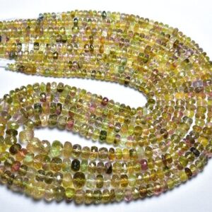 Rare Bi Tourmaline Rondelle Beads - 14 inches - Super High Quality Natural Faceted Watermelon Tourmaline Rondelle - Size is 3.5-6.5mm #950