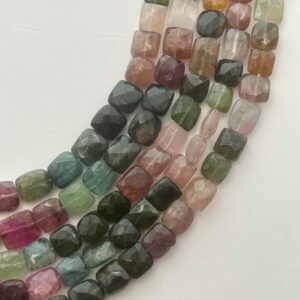 Faceted Rectangle Watermelon Tourmaline Gemstone Beads. 12.5mm Strand Of Irregular Mixed Tourmaline Beads, Approximately 44 Per Strand.