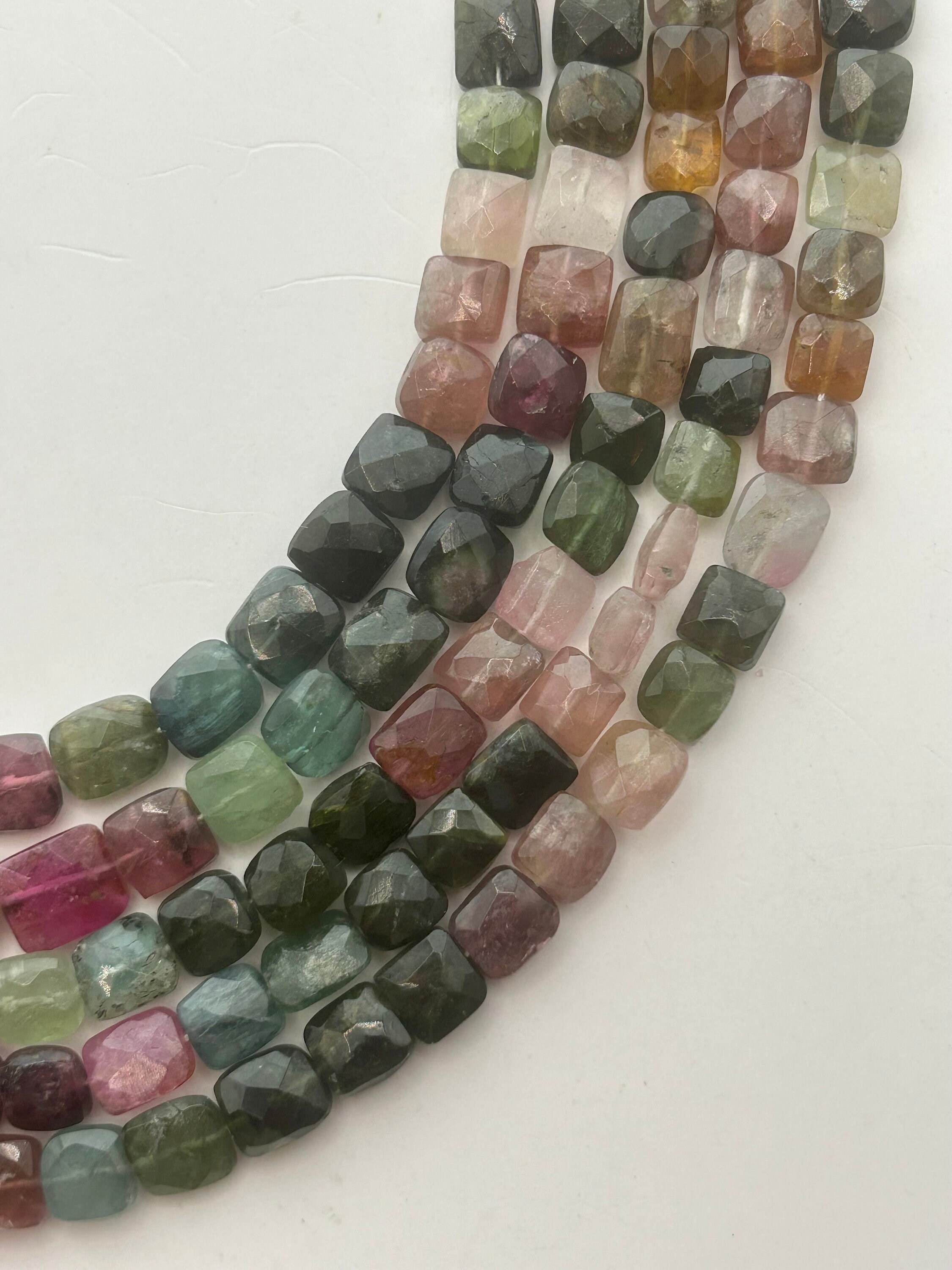 Faceted Rectangle Watermelon Tourmaline Gemstone Beads. 12.5mm Strand Of Irregular Mixed Tourmaline Beads, Approximately 44 Per Strand. Faceted Rectangle Watermelon Tourmaline Gemstone Beads. 12.5mm Strand Of Irregular Mixed Tourmaline Beads, Approximately 44 Per Strand.