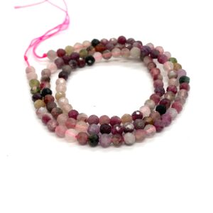 Round Watermelon Tourmaline Beads, Faceted, 3mm, 16 Inch Strand