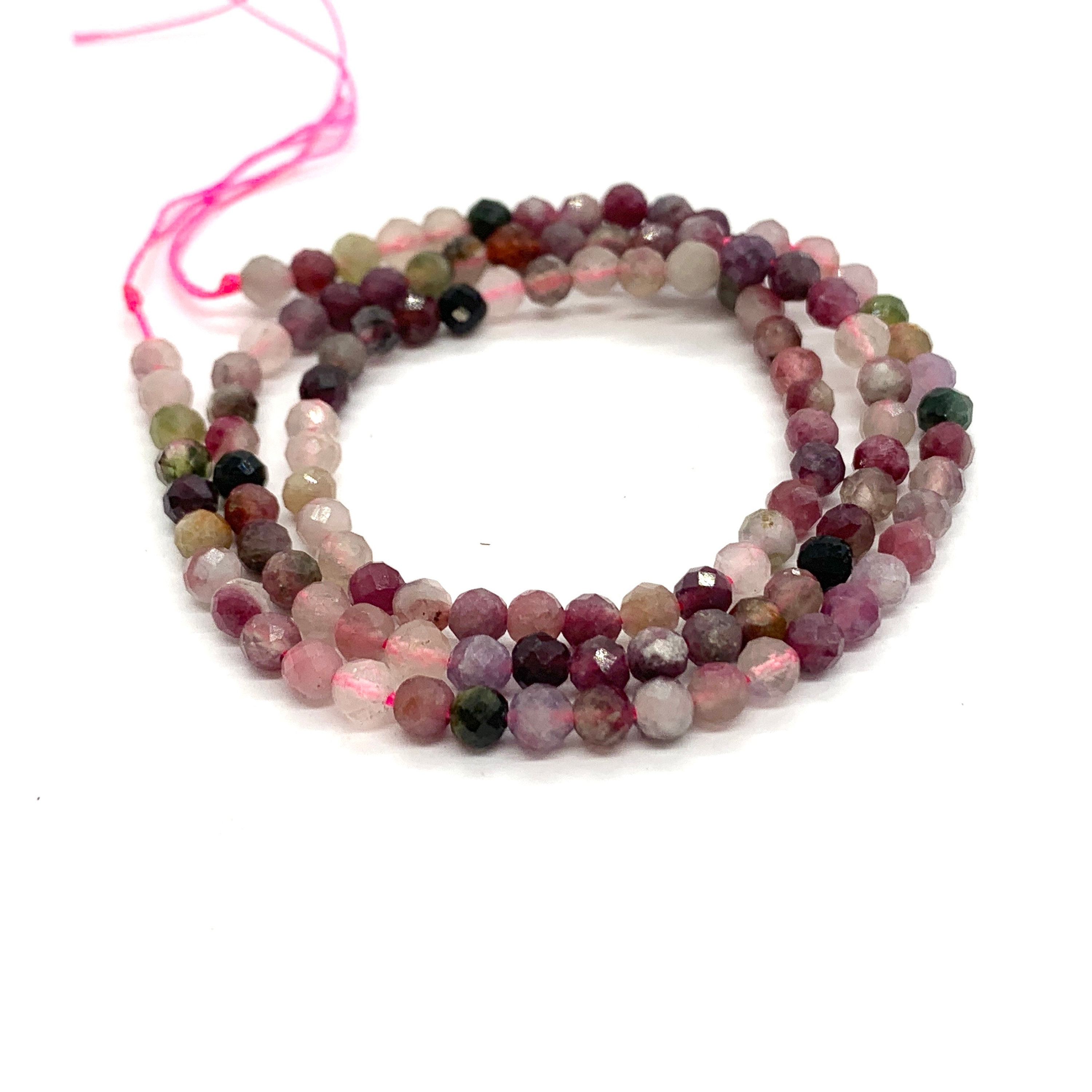 Round Watermelon Tourmaline Beads, Faceted, 3mm, 16 Inch Strand Round Watermelon Tourmaline Beads, Faceted, 3mm, 16 Inch Strand