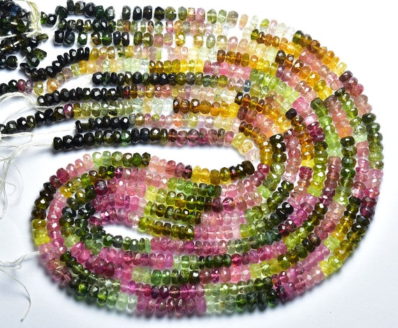 Superb Watermelon Tourmaline - 15 Inches - Natural Beautiful Faceted  Multi Tourmaline Faceted Rondelle - Size Is 4.5 Mm #2026