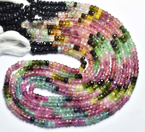 Superb Watermelon Tourmaline Beads- 13 Inches - Natural Multi Tourmaline Faceted Rondelle - Size Is 3.5 Mm #1568 Superb Watermelon Tourmaline Beads- 13 Inches - Natural Multi Tourmaline Faceted Rondelle - Size Is 3.5 Mm #1568