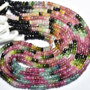 Superb Watermelon Tourmaline Beads - 13 Inches - Natural Multi Tourmaline Faceted Rondelle - Size Is 4 Mm #1598