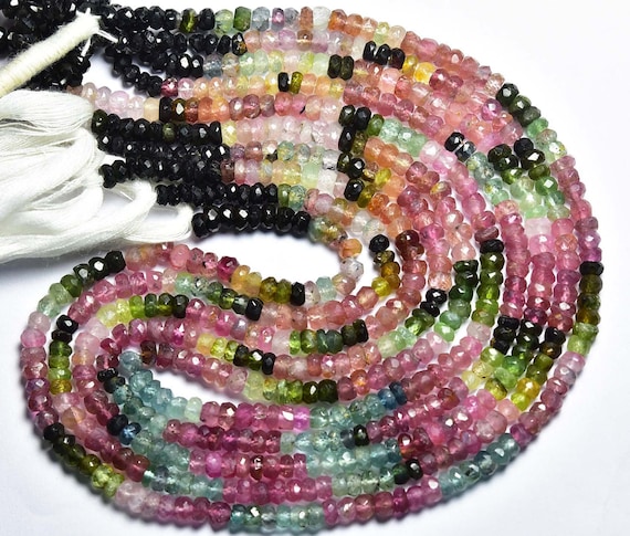 Superb Watermelon Tourmaline Beads - 13 Inches - Natural Multi Tourmaline Faceted Rondelle - Size Is 4 Mm #1598