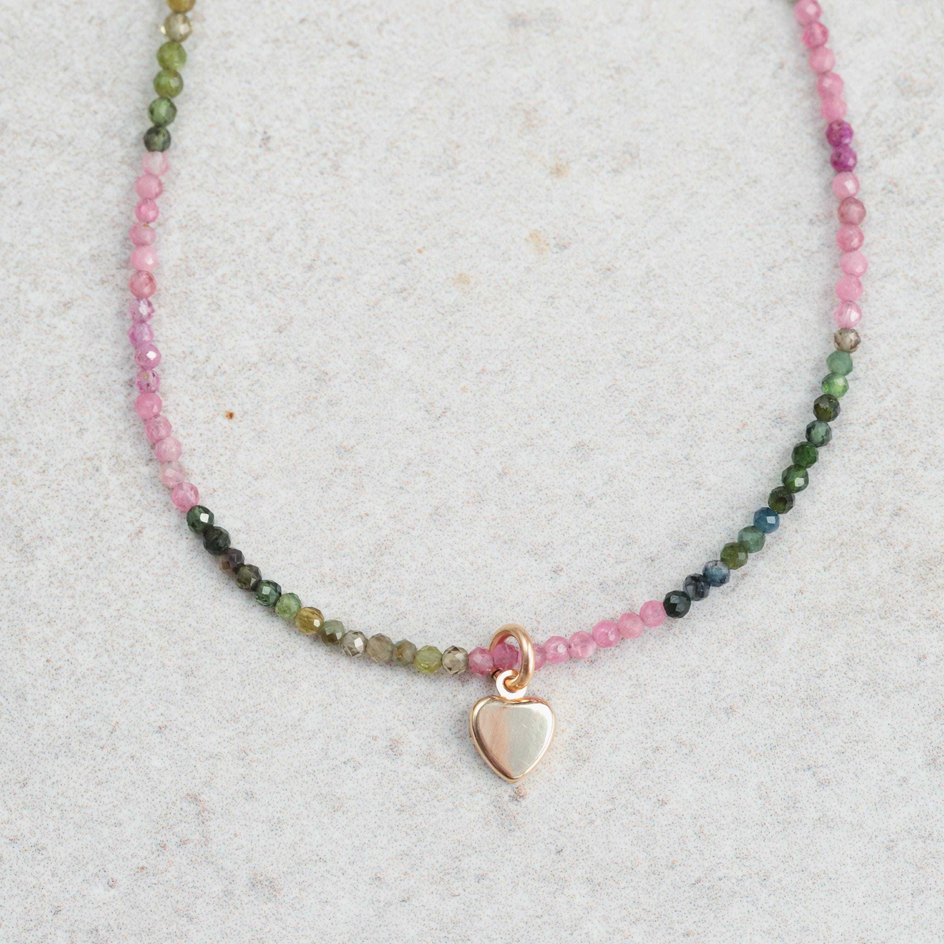 14k Gold Mixed Tourmaline Necklace | Watermelon Tourmaline Necklace 2mm | Multicolor Tourmaline Jewelry | Tourmaline 14k