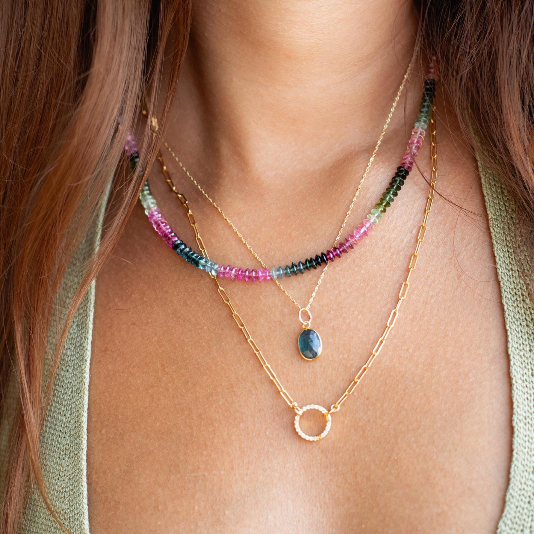14k Gold Mixed Tourmaline Beaded Necklace Watermelon Tourmaline Necklace | Multi Color Tourmaline Jewelry | Tourmaline Necklace