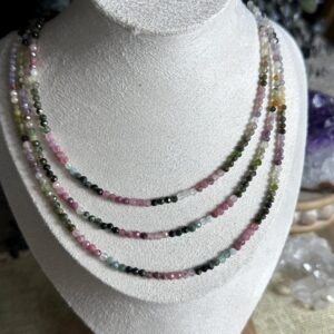 18” 4mm Faceted Multi Color Watermelon Tourmaline Necklace, 925 Silver 18” 4mm Faceted Multi Color Watermelon Tourmaline Necklace, 925 Silver