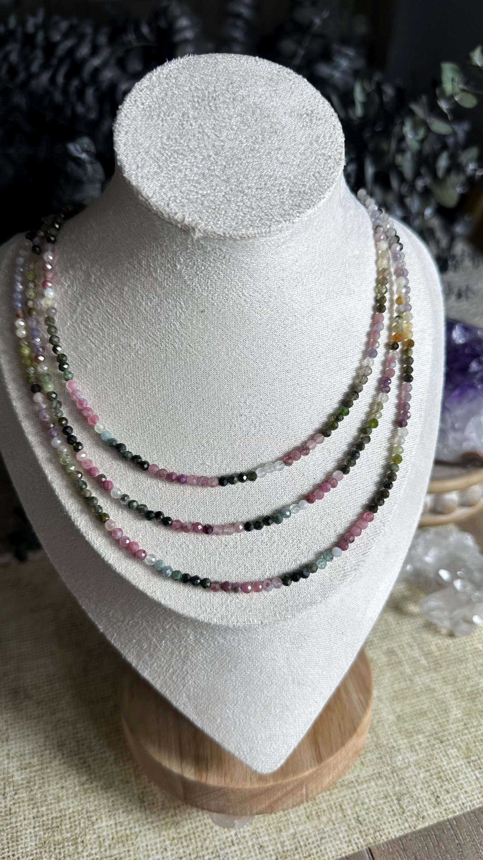 18” 4mm Faceted Multi Color Watermelon Tourmaline Necklace, 925 Silver