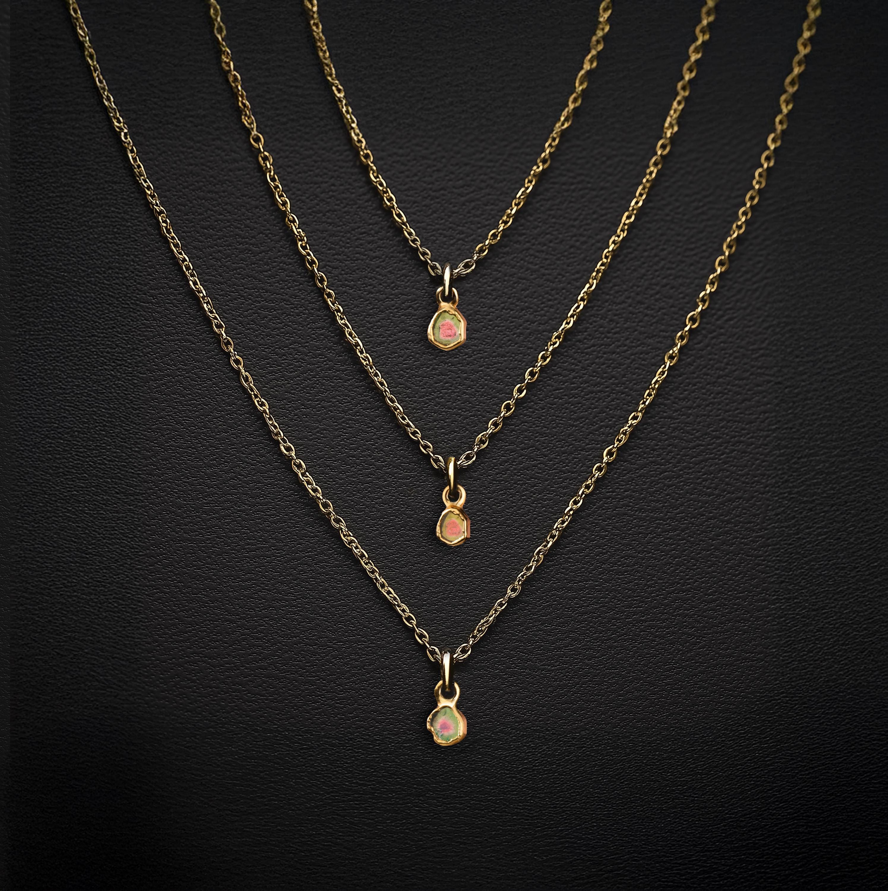 24k Gold Filled Mini Watermelon Tourmaline Necklace • Evil Eye Stone