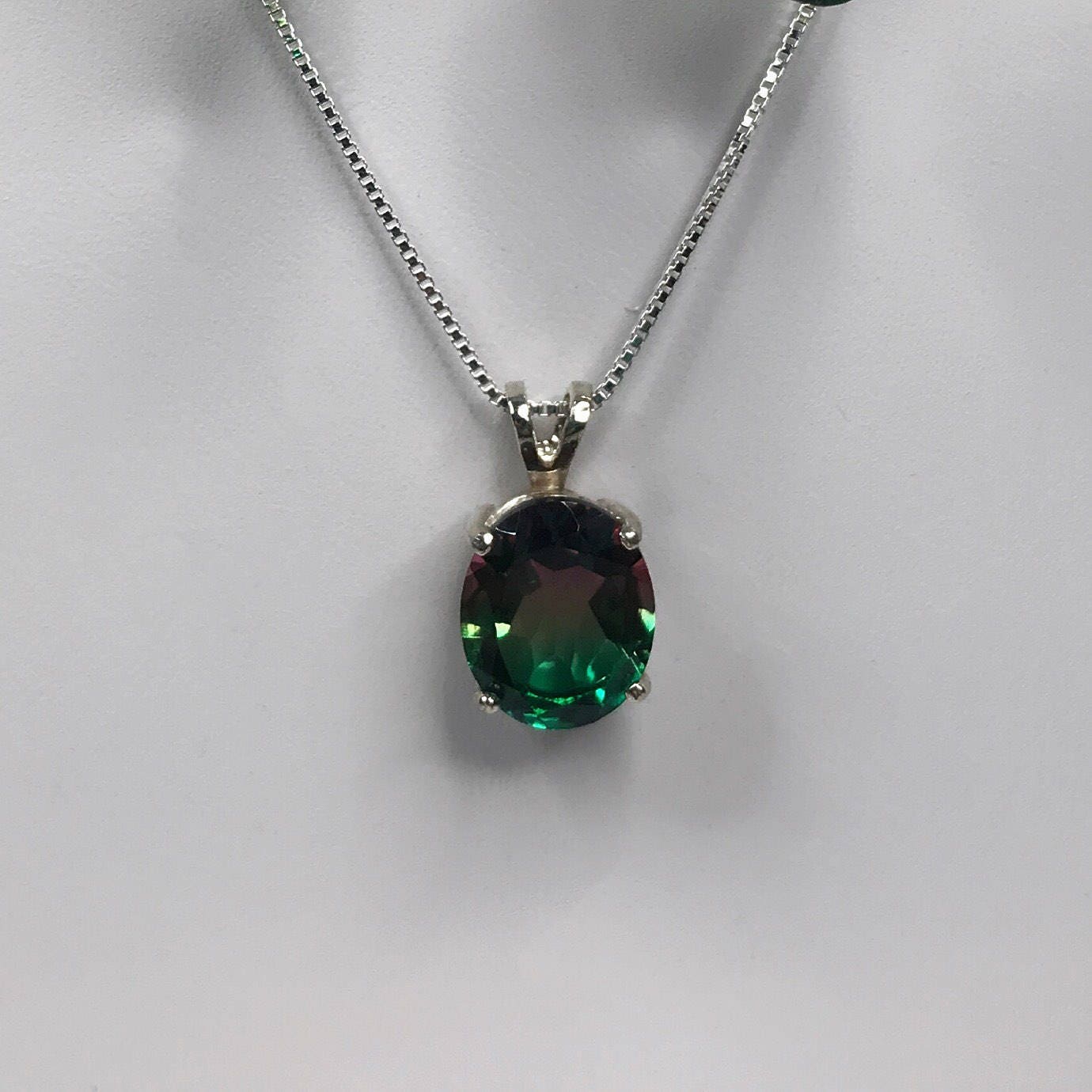 3ct Watermelon Tourmaline Quartz Doublet Necklace Oval Bi Color Tourmaline Jewelry Gift October Birthstone