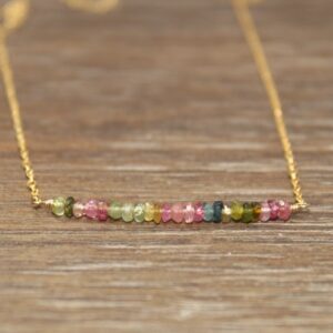 Watermelon Tourmaline Bar Necklace, Shaded, Ombre, Watermelon Tourmaline Jewelry, October Birthstone, Minimalist, Gemstone Necklace Watermelon Tourmaline Bar Necklace, Shaded, Ombre, Watermelon Tourmaline Jewelry, October Birthstone, Minimalist, Gemstone Necklace