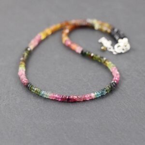 Watermelon Tourmaline Beaded Necklace, Dainty Multi Color Gemstone Choker, Sterling Silver, Gold Or Rose Gold Filled, Boho Jewelry For Women Watermelon Tourmaline Beaded Necklace, Dainty Multi Color Gemstone Choker, Sterling Silver, Gold Or Rose Gold Filled, Boho Jewelry For Women