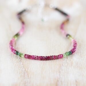 Watermelon Tourmaline Beaded Necklace In Sterling Silver, Gold Or Rose Gold Filled, Pink & Green Multi Color Gemstone Choker, Boho Jewelry Watermelon Tourmaline Beaded Necklace In Sterling Silver, Gold Or Rose Gold Filled, Pink & Green Multi Color Gemstone Choker, Boho Jewelry