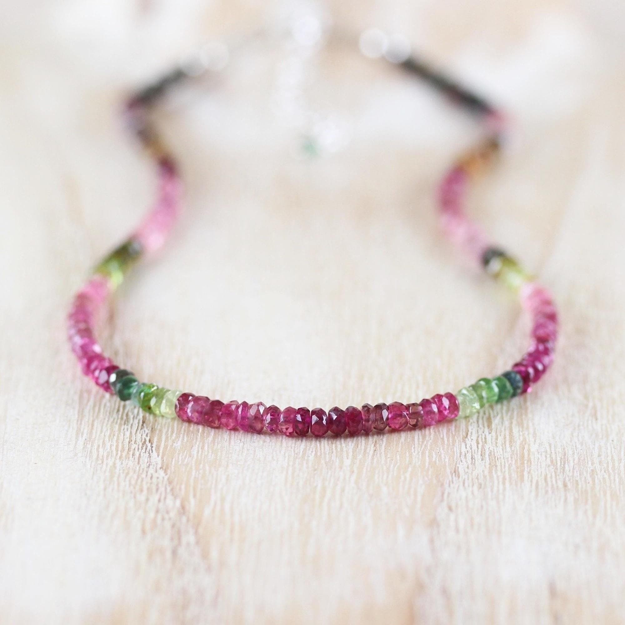 Watermelon Tourmaline Beaded Necklace In Sterling Silver, Gold Or Rose Gold Filled, Pink & Green Multi Color Gemstone Choker, Boho Jewelry Watermelon Tourmaline Beaded Necklace In Sterling Silver, Gold Or Rose Gold Filled, Pink & Green Multi Color Gemstone Choker, Boho Jewelry