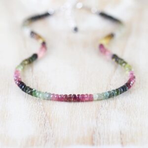 Watermelon Tourmaline Beaded Necklace In Sterling Silver, Gold Or Rose Gold Filled, Dainty Pink Gemstone Choker, Layering Jewelry For Women Watermelon Tourmaline Beaded Necklace In Sterling Silver, Gold Or Rose Gold Filled, Dainty Pink Gemstone Choker, Layering Jewelry For Women