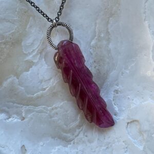 Carved Watermelon Tourmaline Leaf, Oxidized Sterling Silver Necklace Carved Watermelon Tourmaline Leaf, Oxidized Sterling Silver Necklace