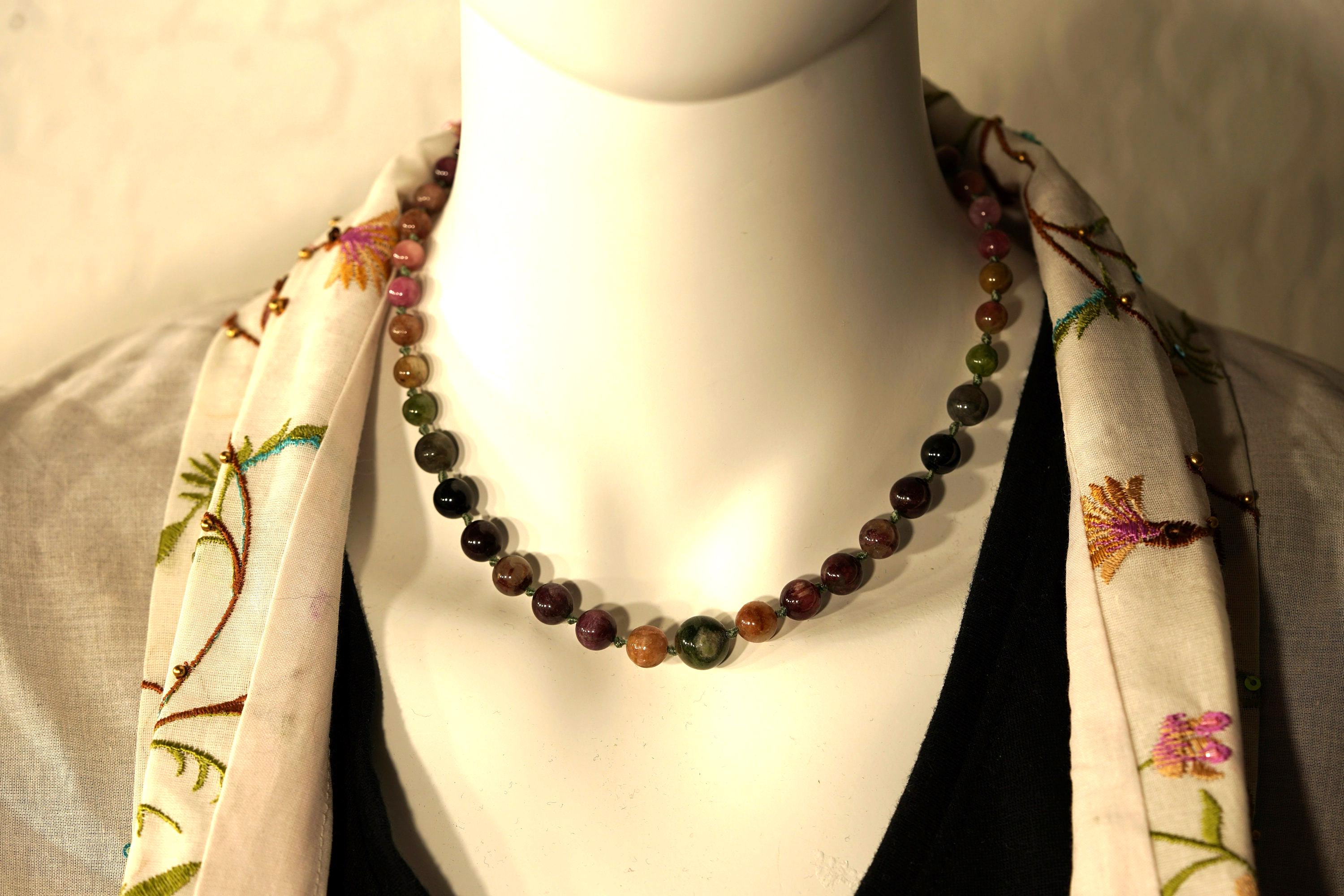 Watermelon Tourmaline Choker • Watermelon Tourmaline Necklace • Knotted Choker Necklace • Gift For Her • Handmade Jewelry • 3661
