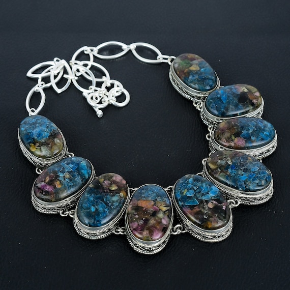 Copper Watermelon Tourmaline 925 Sterling Silver Necklace - Handmade Boho Jewelry