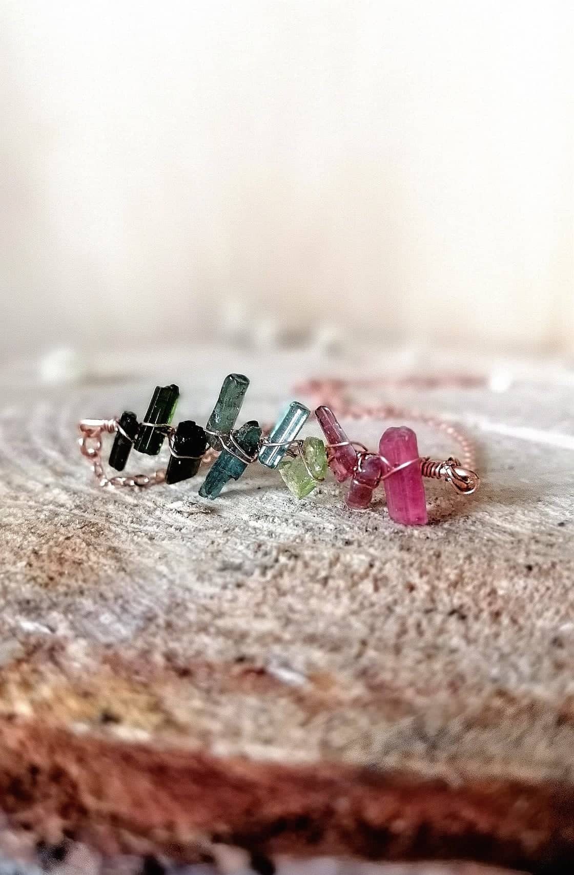 Watermelon Tourmaline Necklace Tourmaline Crystal Bar Necklace Rose Gold Wire Wrap Rustic Necklace October Birthstone Gifts For Her