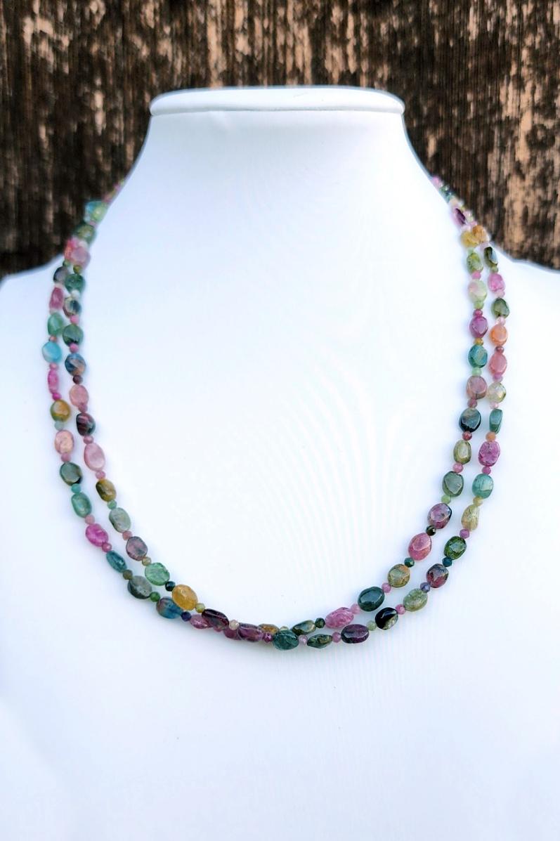 Watermelon Tourmaline Gemstone Choker Necklace Sterling Silver, Colorful Necklace, Layering Necklace, 16 Inch Dainty Beaded Necklace