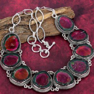 Watermelon Tourmaline Necklace, gemstone Designer Chain Necklace, Handmade Jewelry, 925 Sterling Silver Necklace, Anniversary Gift