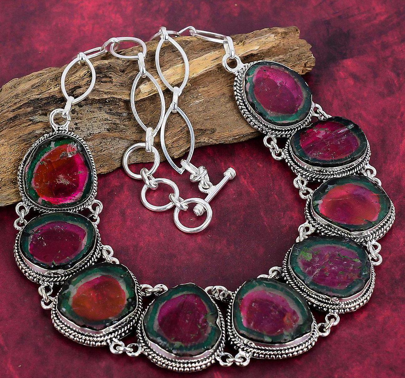 Watermelon Tourmaline Necklace, Gemstone Designer Chain Necklace, Handmade Jewelry, 925 Sterling Silver Necklace, Anniversary Gift