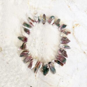 Hand Knotted Watermelon Tourmaline Nugget Necklace - Sterling Silver Clasp Hand Knotted Watermelon Tourmaline Nugget Necklace - Sterling Silver Clasp