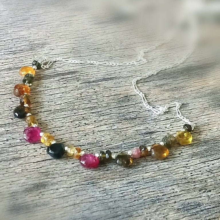Watermelon Tourmaline Necklace, Tourmaline Heart Drops Necklace, Bib Necklace. Silver Necklace, October Birthstone, Gifts For Her Watermelon Tourmaline Necklace, Tourmaline Heart Drops Necklace, Bib Necklace. Silver Necklace, October Birthstone, Gifts For Her