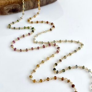 Long Tourmaline Necklace, Watermelon Tourmaline Beaded Necklace, October Birthstone, Multicolor Layering Necklace, Gold Rosary, Gift for her Long Tourmaline Necklace, Watermelon Tourmaline Beaded Necklace, October Birthstone, Multicolor Layering Necklace, Gold Rosary, Gift for her