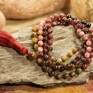 Watermelon Tourmaline Mala • 108+1 • Tourmaline Necklace • 6mm, 7mm or 8mmBeads • Wine Red Tassel • 1406 Watermelon Tourmaline Mala • 108+1 • Tourmaline Necklace • 6mm, 7mm or 8mmBeads • Wine Red Tassel • 1406