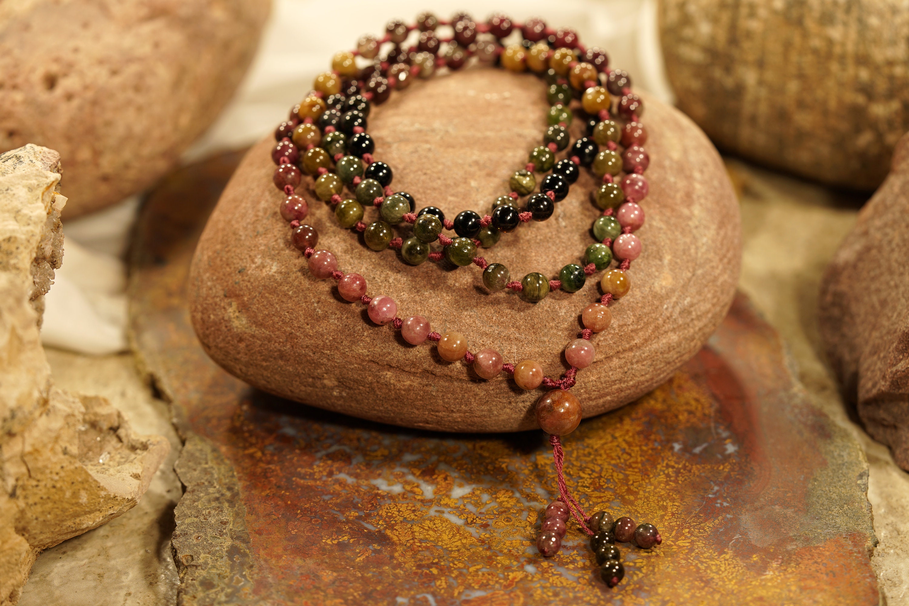 Watermelon Tourmaline Necklace • Watermelon Tourmaline Mala Beads • 6mm, 7mm, 8mm • Multi-colored Tourmaline • 3834