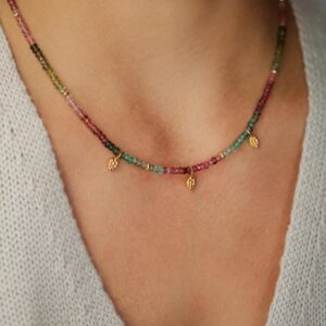 Mixed Tourmaline Beaded Necklace , Watermelon Tourmaline Necklace , Multi Color Tourmaline , Aaa Tourmaline Necklace