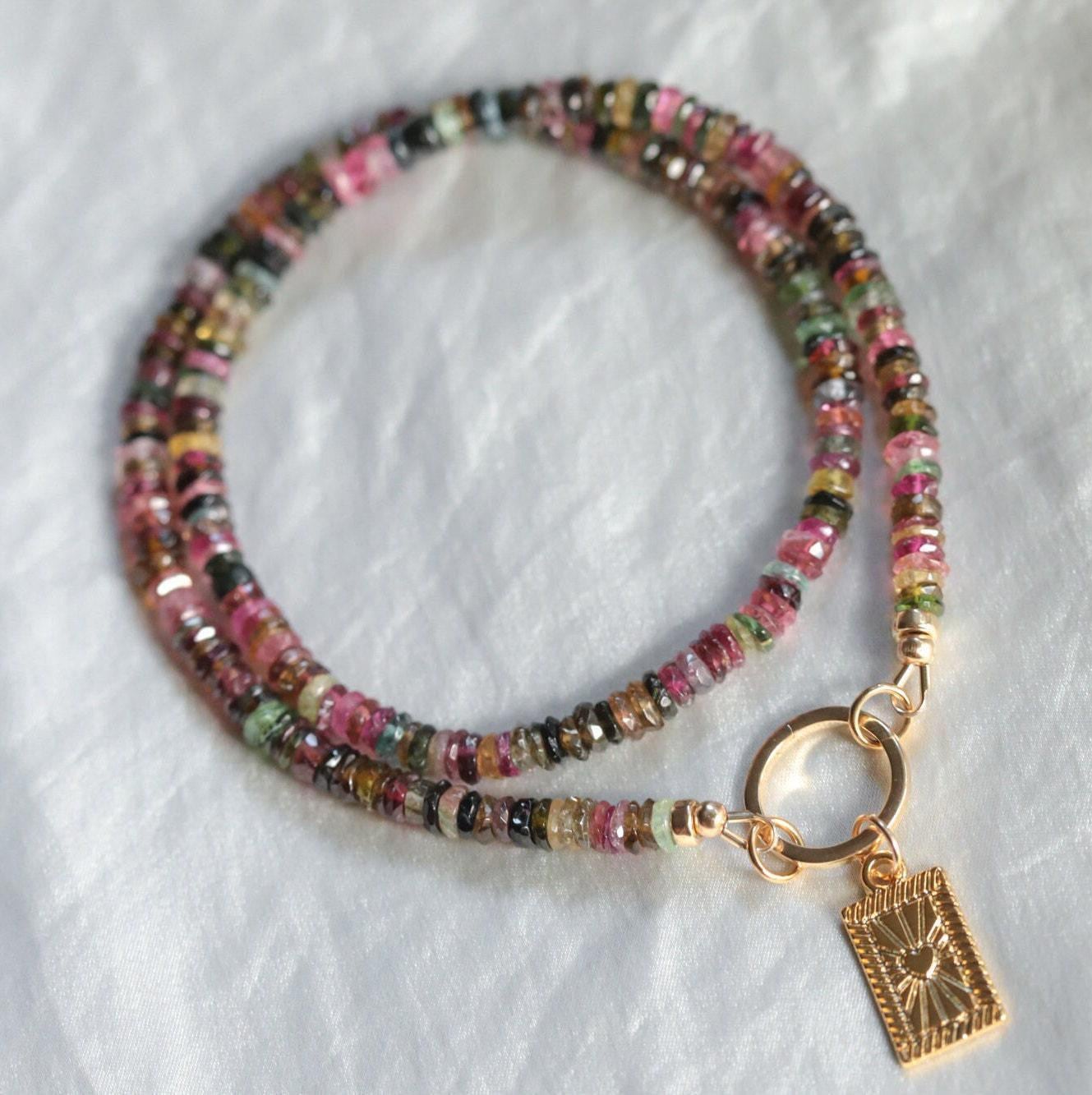 Mixed Tourmaline Beaded Necklace | Watermelon Tourmaline Necklace | [enmp1147] Multi Color Tourmaline | Aaa Tourmaline Necklace