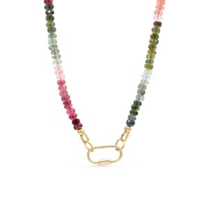 Mixed Tourmaline Carabiner Necklace , Watermelon Tourmaline Carabiner Necklace [enmp1060] , Multi Color Tourmaline Jewelry , Tourmaline