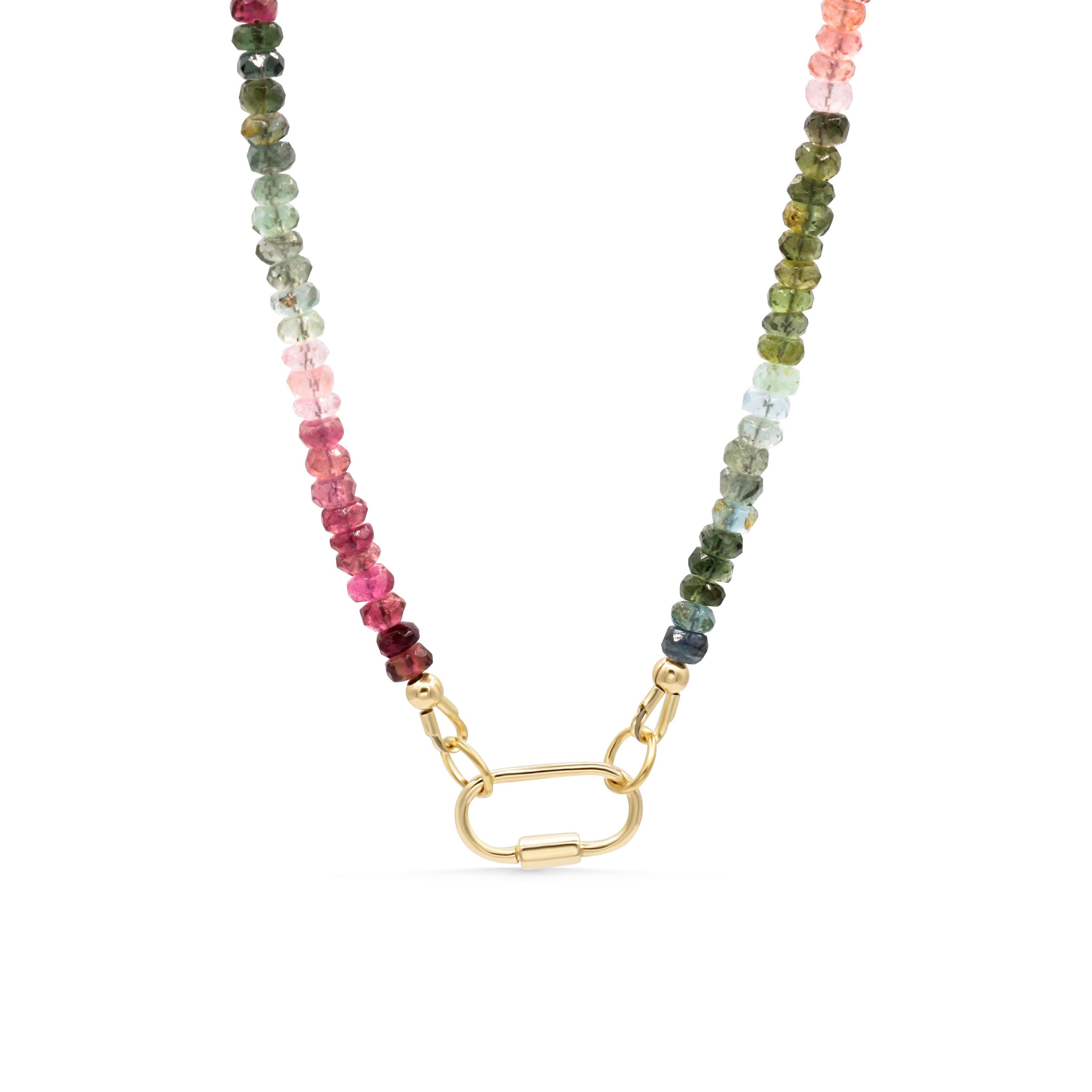 Mixed Tourmaline Carabiner Necklace , Watermelon Tourmaline Carabiner Necklace [enmp1060] , Multi Color Tourmaline Jewelry , Tourmaline