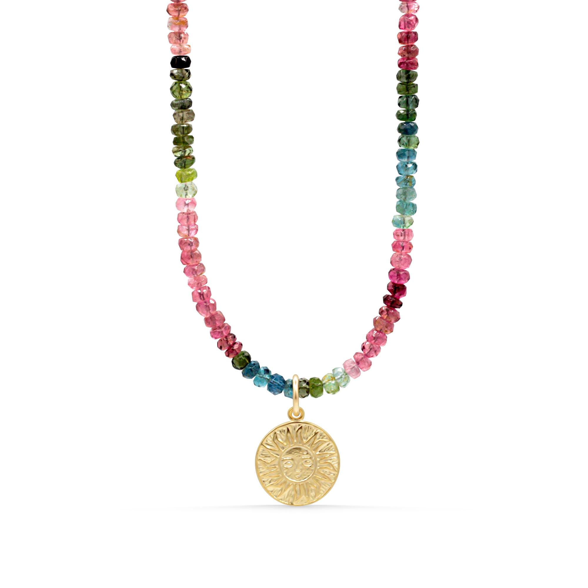Mixed Tourmaline Sun Necklace , Watermelon Tourmaline Necklace , Multi Color Tourmaline Jewelry , Tourmaline