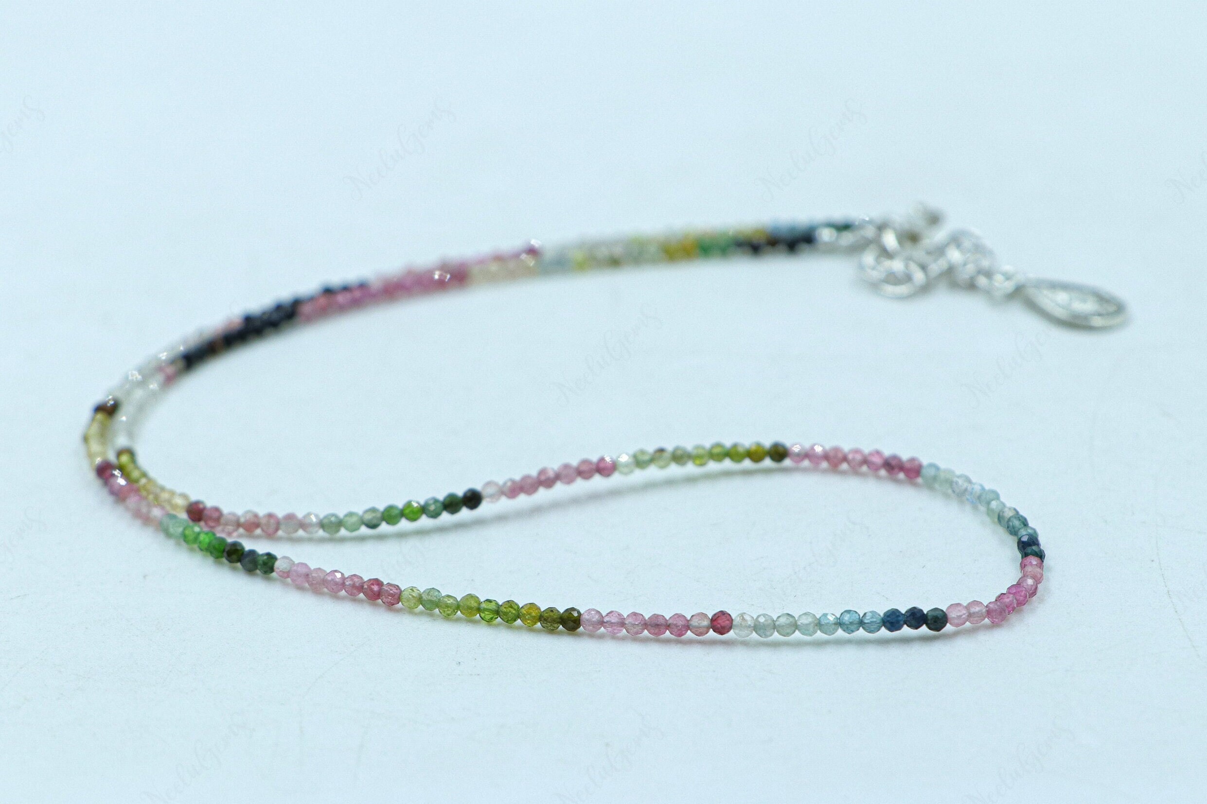 Multi Tourmaline Micro Faceted Necklace, 2mm Natural Rainbow Gemstone Choker, Dainty Watermelon Tourmaline Jewelry, Luxury Gift For Her