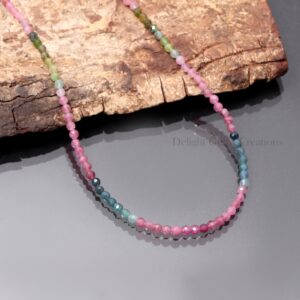 Natural Watermelon Tourmaline Beaded Necklace, 3.5mm Gemstone, 18 Inch Natural Watermelon Tourmaline Beaded Necklace, 3.5mm Gemstone, 18 Inch